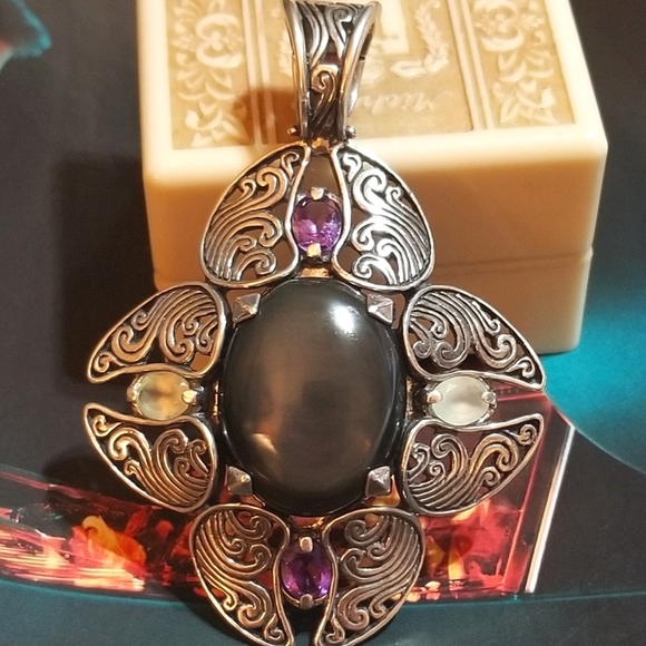 CAROLYN POLLACK MASSIVELY HUGE VTG Gemmed Sterling Enhancer Pendant - Picture 5 of 8